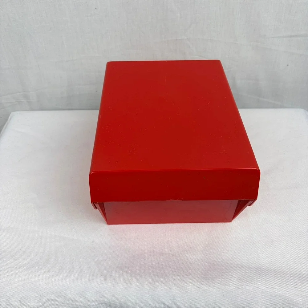 Vintage Red Plastic Flip Top Index Card Recipe Box Organizer Case MCM Style